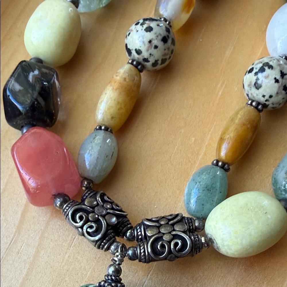 Boho Statement Necklace Mixed Gemstone Beads With… - image 5